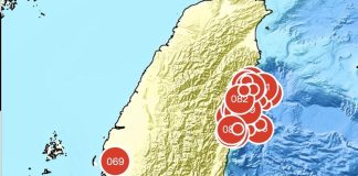 Aardbeving in de provincie Hualien in Taiwan